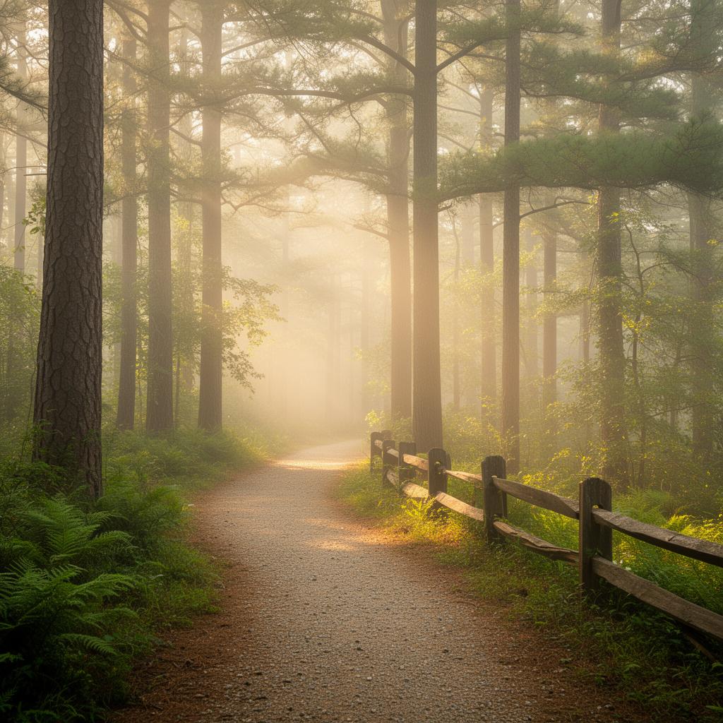 A misty morning trail at Kennesaw Mountain National Battlefield Park